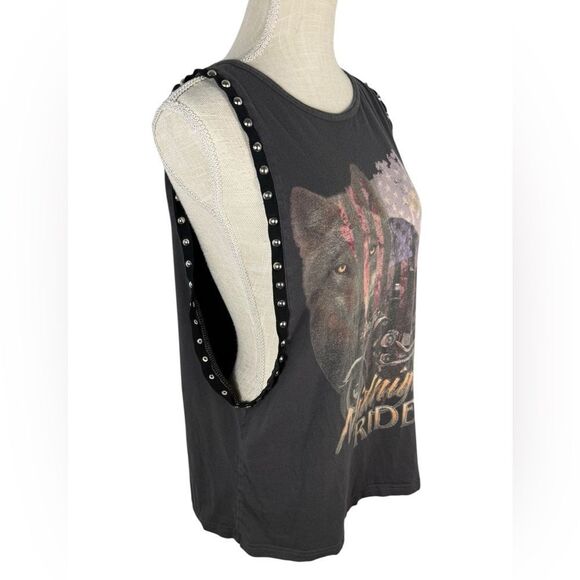 allabouteve. Dark Grey Silver Studded Midnight Rider Trendy Muscle Tank Top - Picture 4 of 7